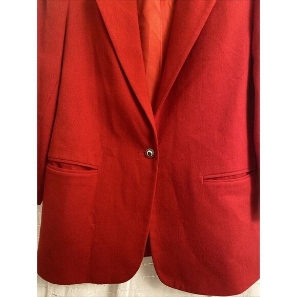 Block Island Petites By Marina Pappas 100% Pure Wool 14 Red Blazer preppy office - Picture 3 of 5